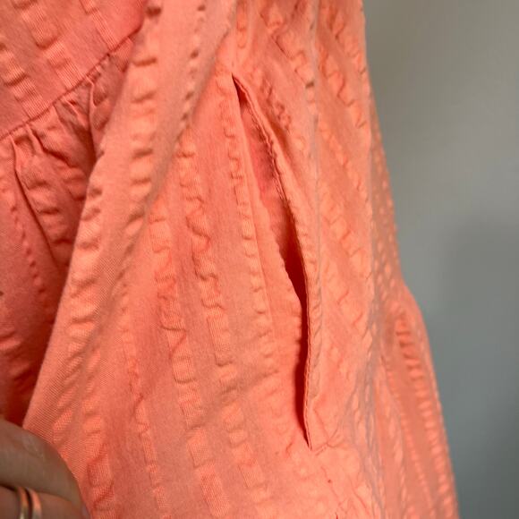 A New Day Coral Peach Waffle Knit Baby Doll Dress With Pockets Size Small - Picture 5 of 6